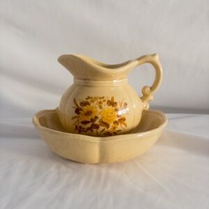 Vintage McCoy Pottery Pitcher & Dish Set Yellow Floral | USA Made